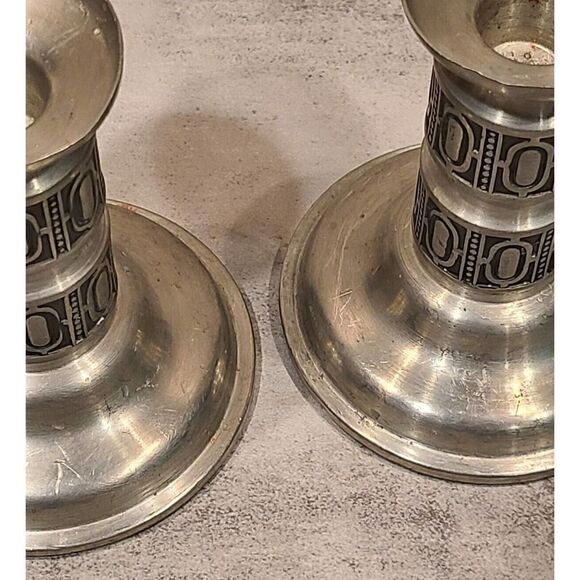 Vintage Mid-Century Modern Selandia Pewter Candlestick Norway Pair 4.25" GUC - Picture 5 of 11